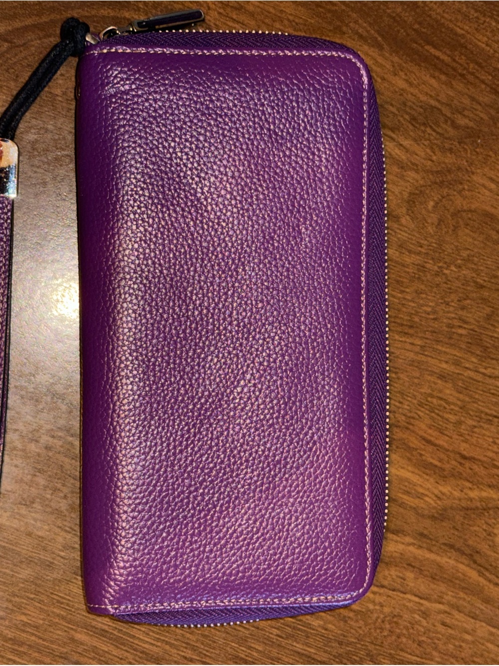 Purple Zip-Around Leather Phone Wallet Case with Wrist Strap